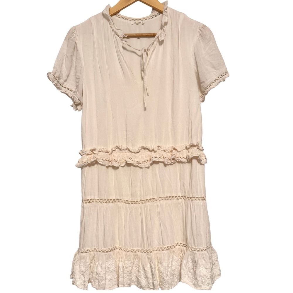 Tularosa Dress S Cream Boho Ruffle Lace Mini Cottagecore Revolve